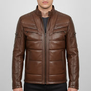 Handmade Men Brown Real Leather Quilted Jacket, Men Antique Brown Biker Jacket