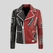 Men's Handmade Two-tone Leather Punk Rock Motorcycle Jacket