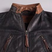 Men's Black and Tan Leather Cafe Racer Jacket — Dearley