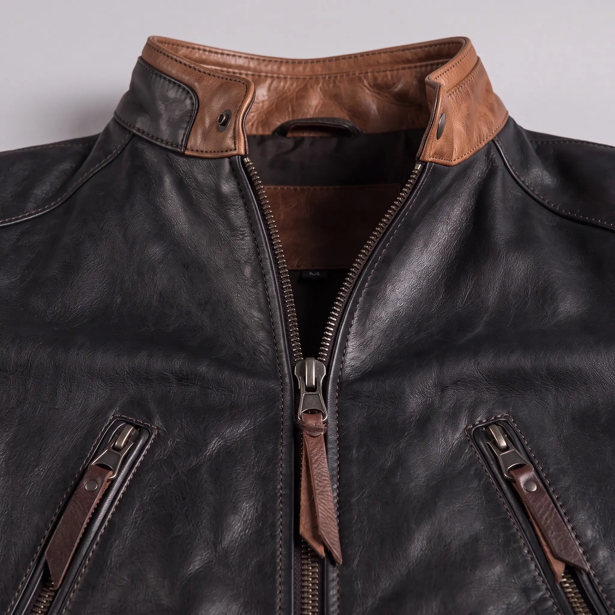 Men's Black and Tan Leather Cafe Racer Jacket — Dearley