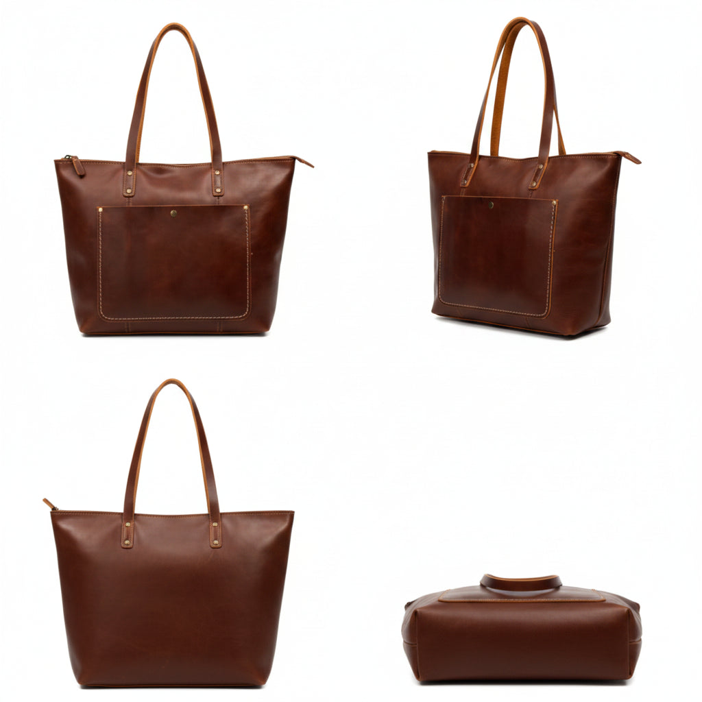 Women's Full-Grain Genuine Leather Tote Handbag