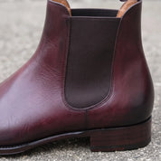 Handmade Men's Dark Burgundy Leather Chelsea Ankle Boots — Allington Second Run