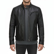 Handmade Men's  Black Leather  Biker Jacket, Vintage Style  Slim Fit Jacket