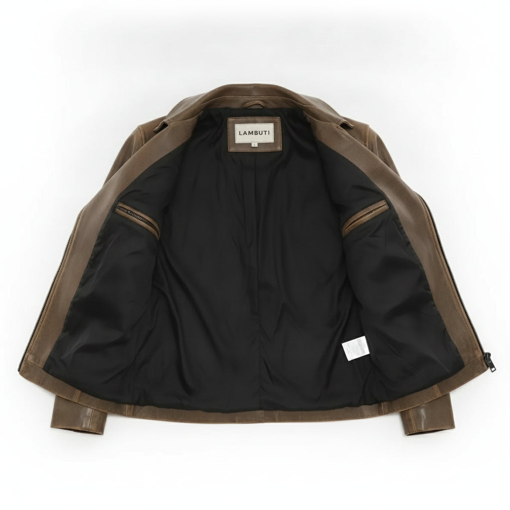 Women's Brown Leather Biker Jacket — Cunliffe