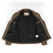 Women's Brown Leather Biker Jacket — Cunliffe
