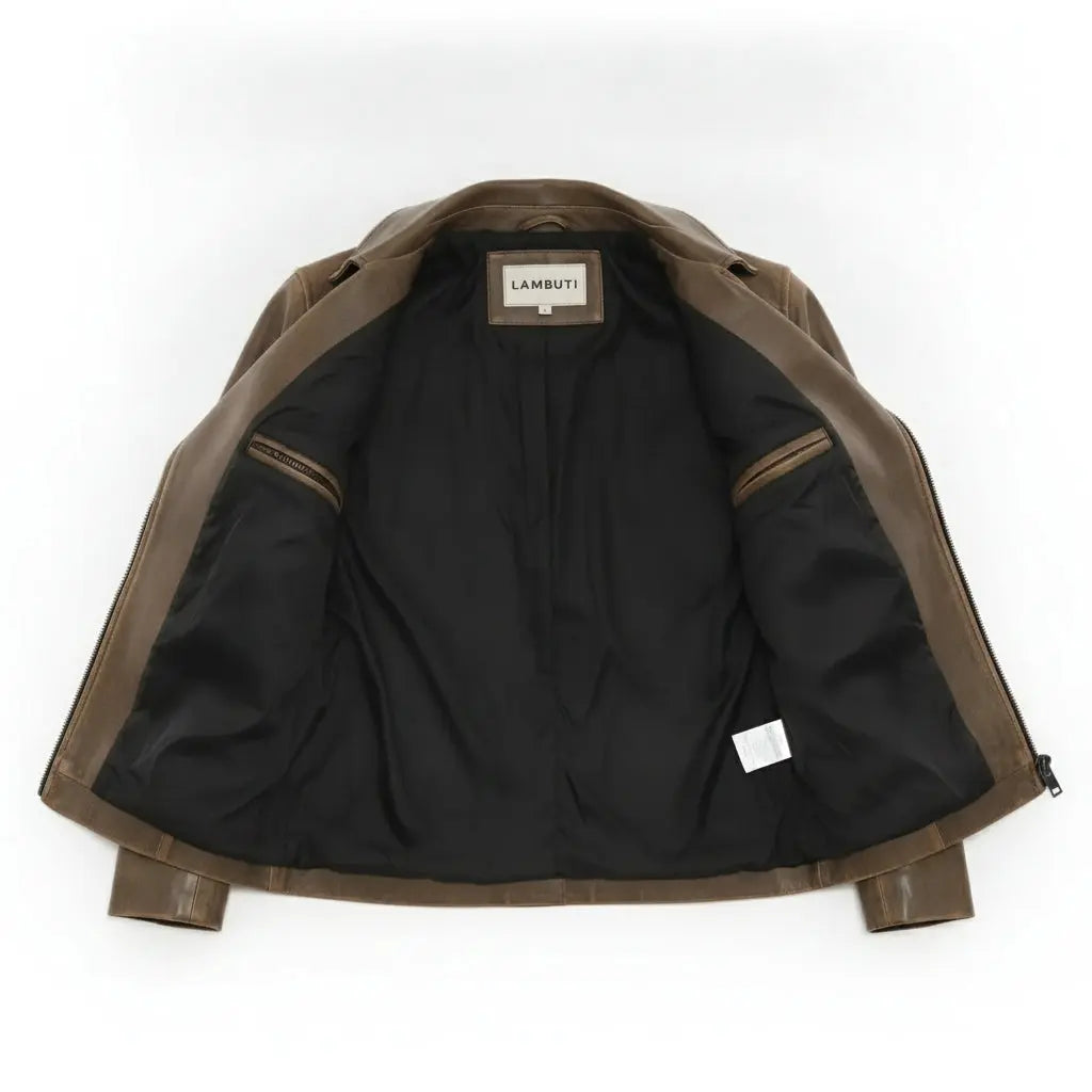 Women's Brown Leather Biker Jacket — Cunliffe