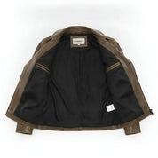 Women's Brown Leather Biker Jacket — Cunliffe