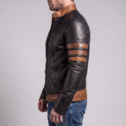 Men's Black and Tan Leather Cafe Racer Jacket — Dearley