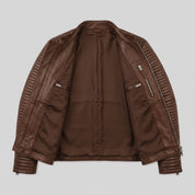 Men's Brown Quilted Leather Biker Jacket — Pilton