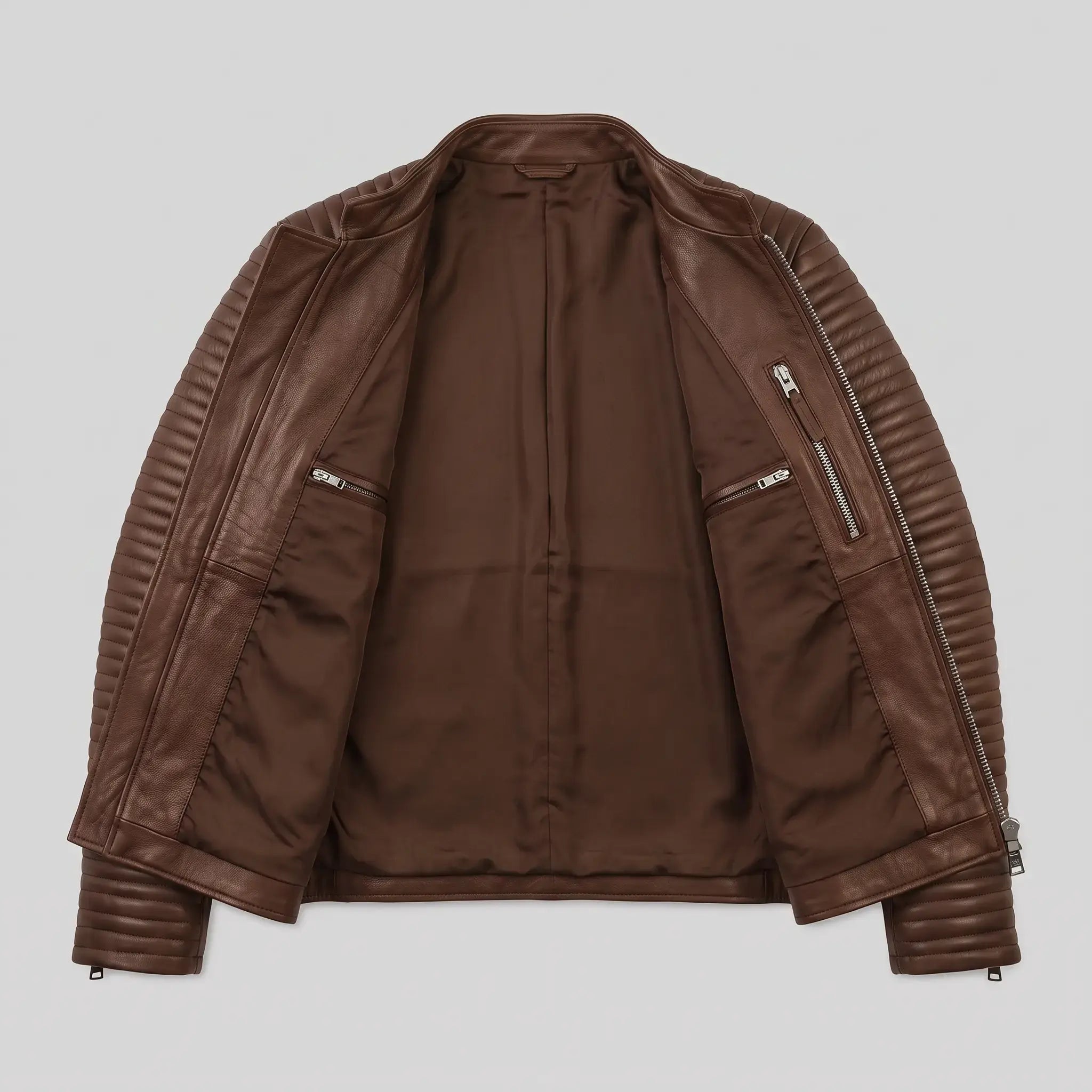 Men's Brown Quilted Leather Biker Jacket — Pilton