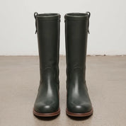 Women's Dark Green Round-Toe Leather Knee-High Western Boots — Bolden
