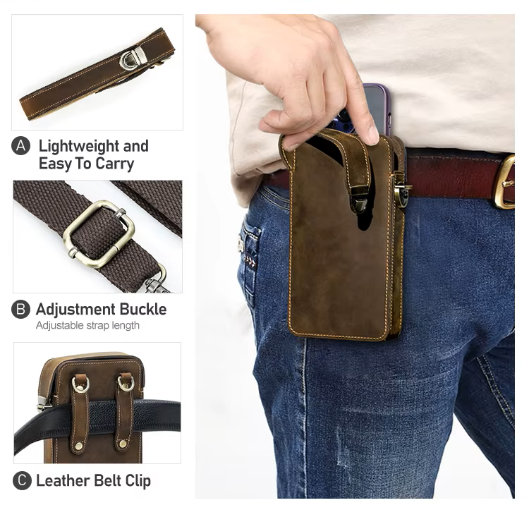 Men's Adjustable Strap Multi-Use Full- Grain Leather Crossbody Bag