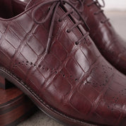 Men's Burgundy Semi-Brogue Crocodile-Embossed Leather Oxfords — Eshton