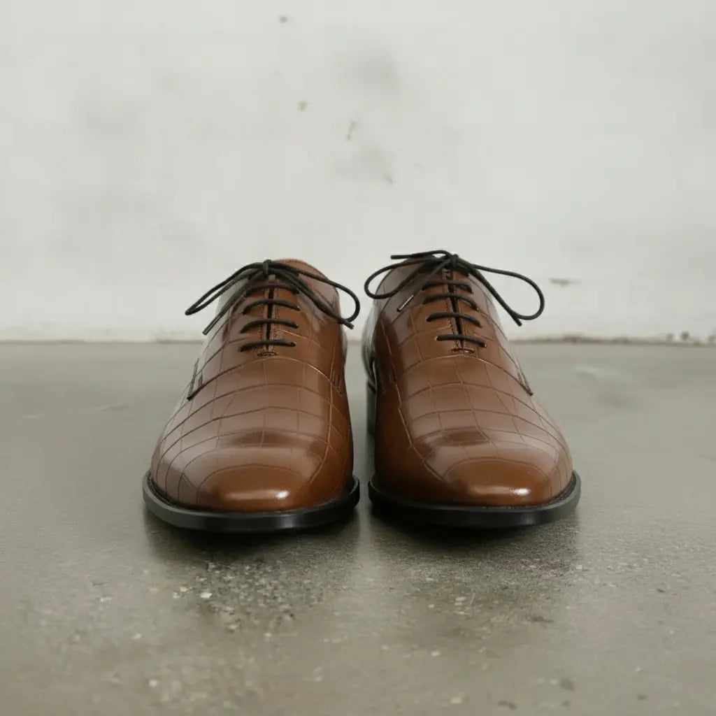 Men's Brown Alligator-Embossed Leather Oxfords — Booker