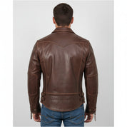Handmade Mens Antique Brown Leather Jacket. Brown Fashion Biker Leather Jacket