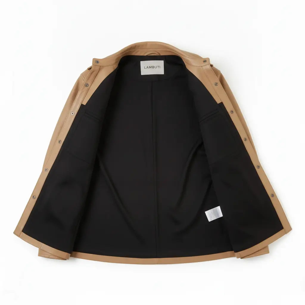 Women's Tan Leather Trench Jacket — Aldous