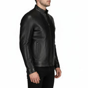 Handmade Men Black Sheep Leather Jacket, Men Motorcycle Jacket, Biker Jacket for Men