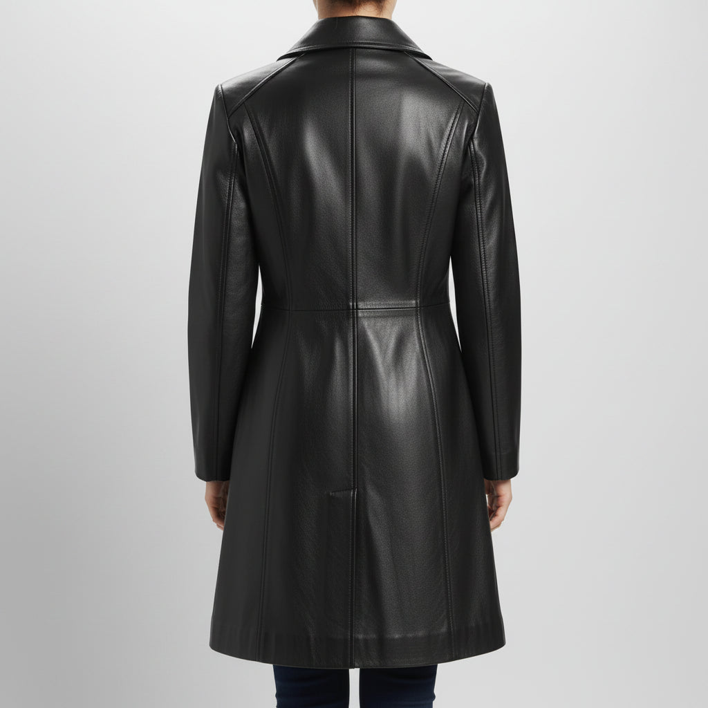 Handmade Women Black Color Genuine Lamb Skin Walking Coat, Black Long Coat