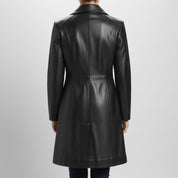 Handmade Women Black Color Genuine Lamb Skin Walking Coat, Black Long Coat
