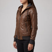 Women's Brown Leather Bomber Jacket — Dunthorpe