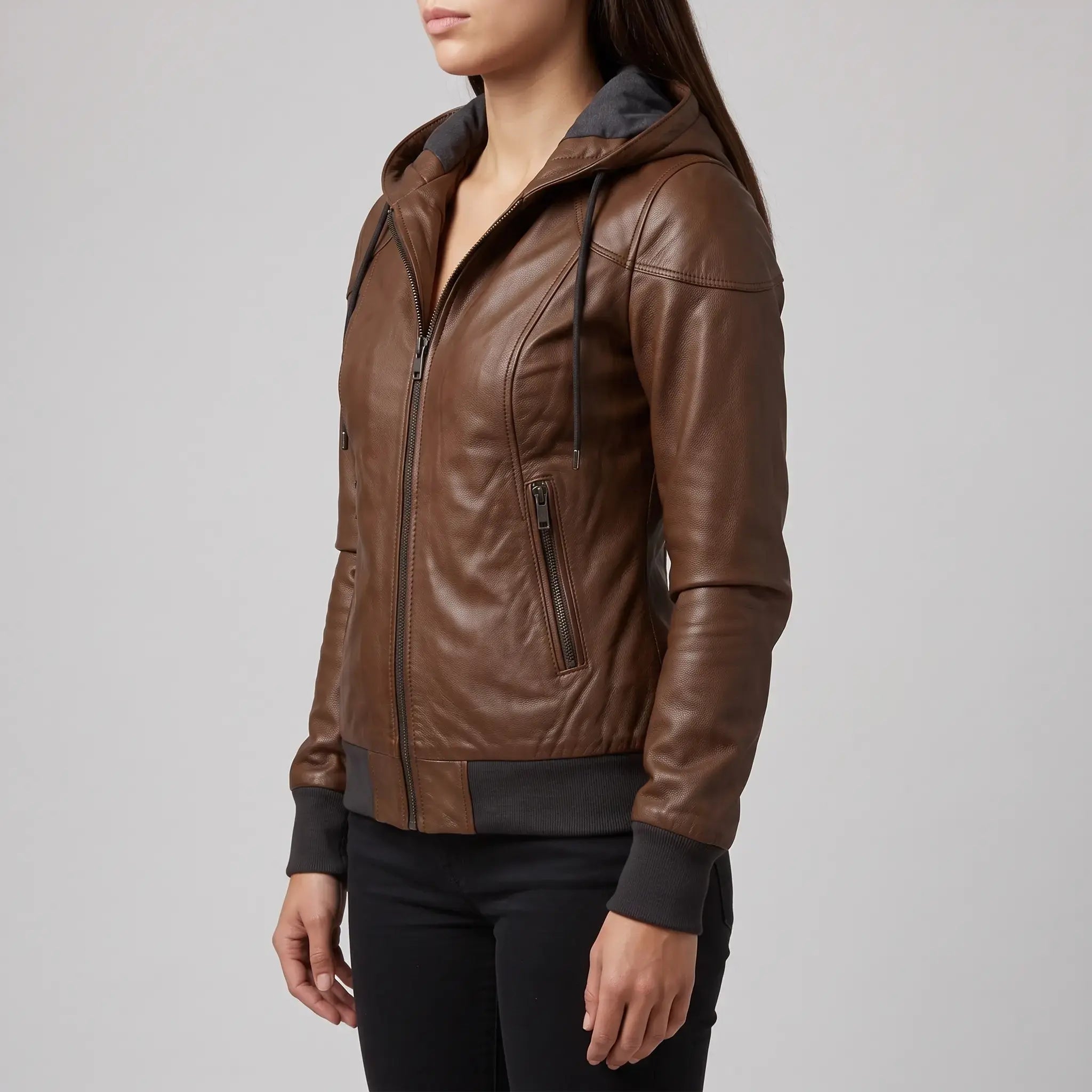Women's Brown Leather Bomber Jacket — Dunthorpe
