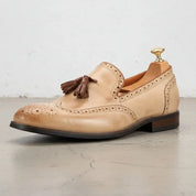 Men's Beige Wingtip Leather Tassel Loafers — Bovey