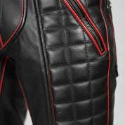 Handmade Men's Black Leather Fashion Pants with Red Stripes