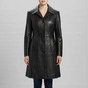 Handmade Women Black Color Genuine Lamb Skin Walking Coat, Black Long Coat