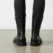 Men's Black Plain-Toe Leather Pull-On Boots