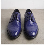 Men's Blue Plain-Toe Alligator-Embossed Leather Derbys — Gidley
