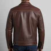 Men's Brown Vintage Slim Fit Trucker Racer  Leather Jacket