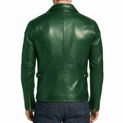 Handmade Men Green Leather Slim Fit Jacket, Men Biker Jacket, Motorcycle Jacket Men