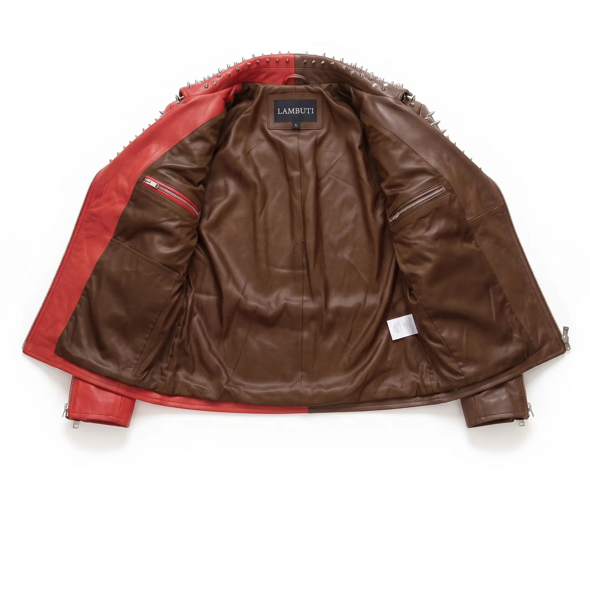 Men's Red and Brown Studded Leather Perfecto Biker Jacket — Gundry