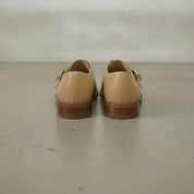 Men's Tan Plain-Toe Leather Double Monk Strap Shoes — Farlam