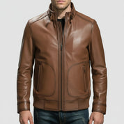 Handmade Mens Brown Genuine Sheep Leather  Motocycle Jacket