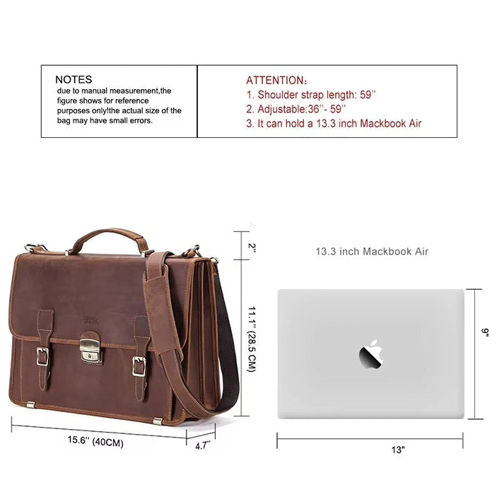 Men's Full Grain Brown Leather Briefcase