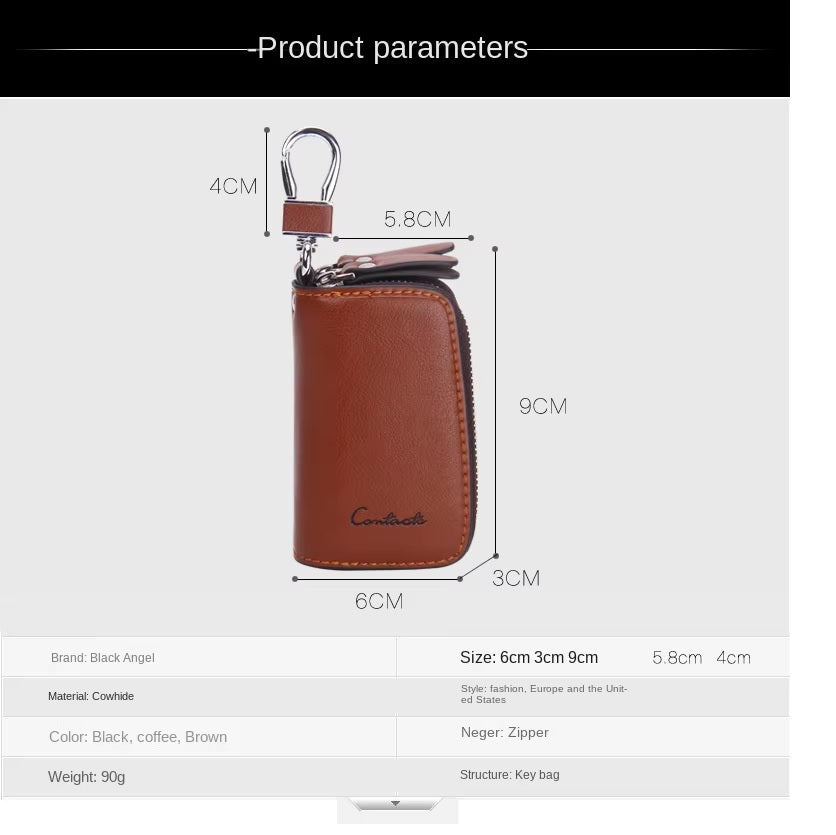 Premium Leather Double Zipper Key Holder
