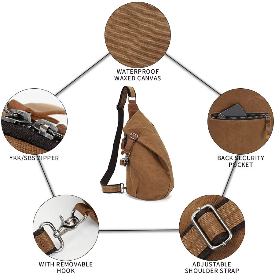 Handmade Waterproof Zipper Canvas Men’s Crossbody Chest Bag - Fanny Pack