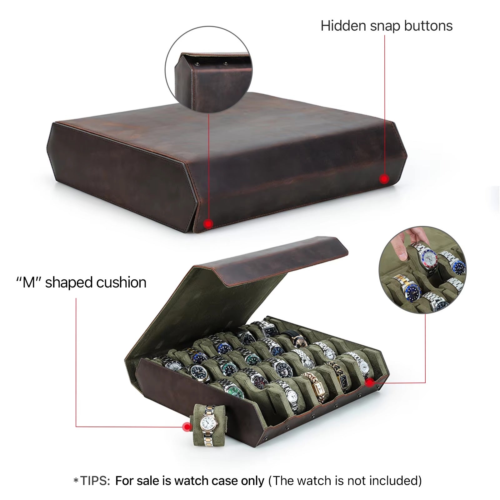 Handmade Leather Watch Organizer – 20 Watch Display Case