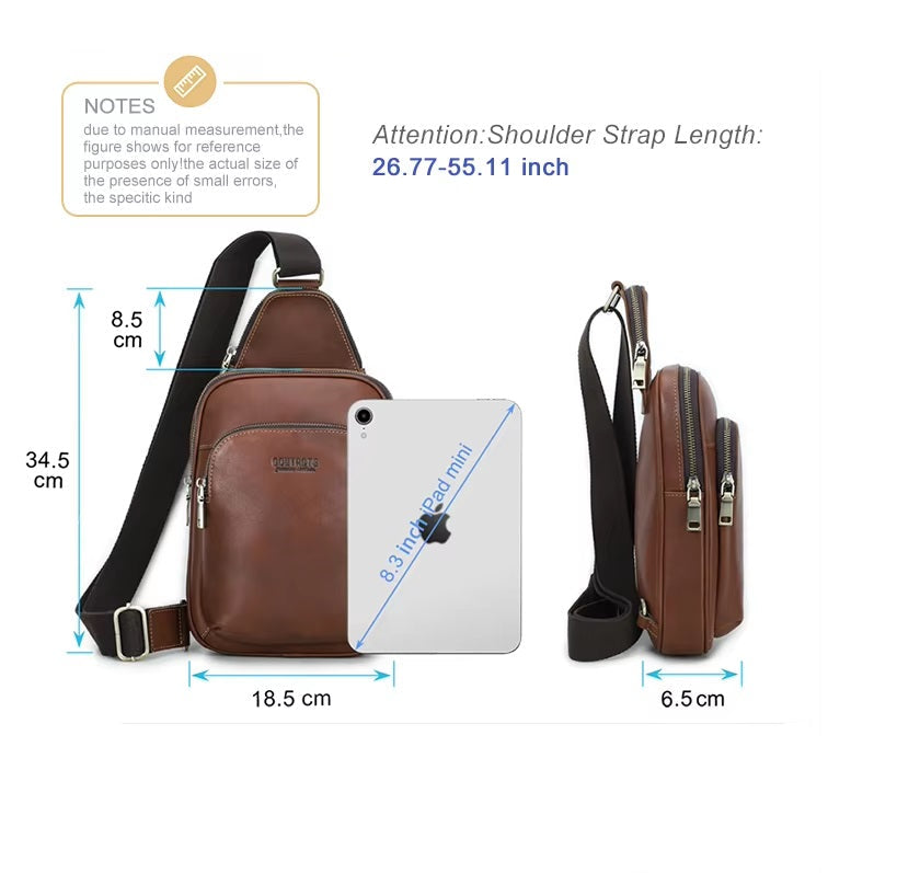 Men's Sling Bag with Multiple Compartments, Premium Leather Crossbody Bag