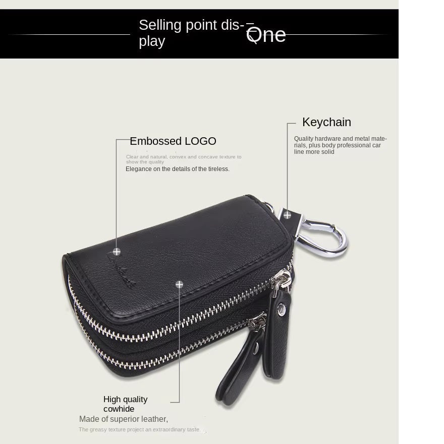 Premium Leather Double Zipper Key Holder