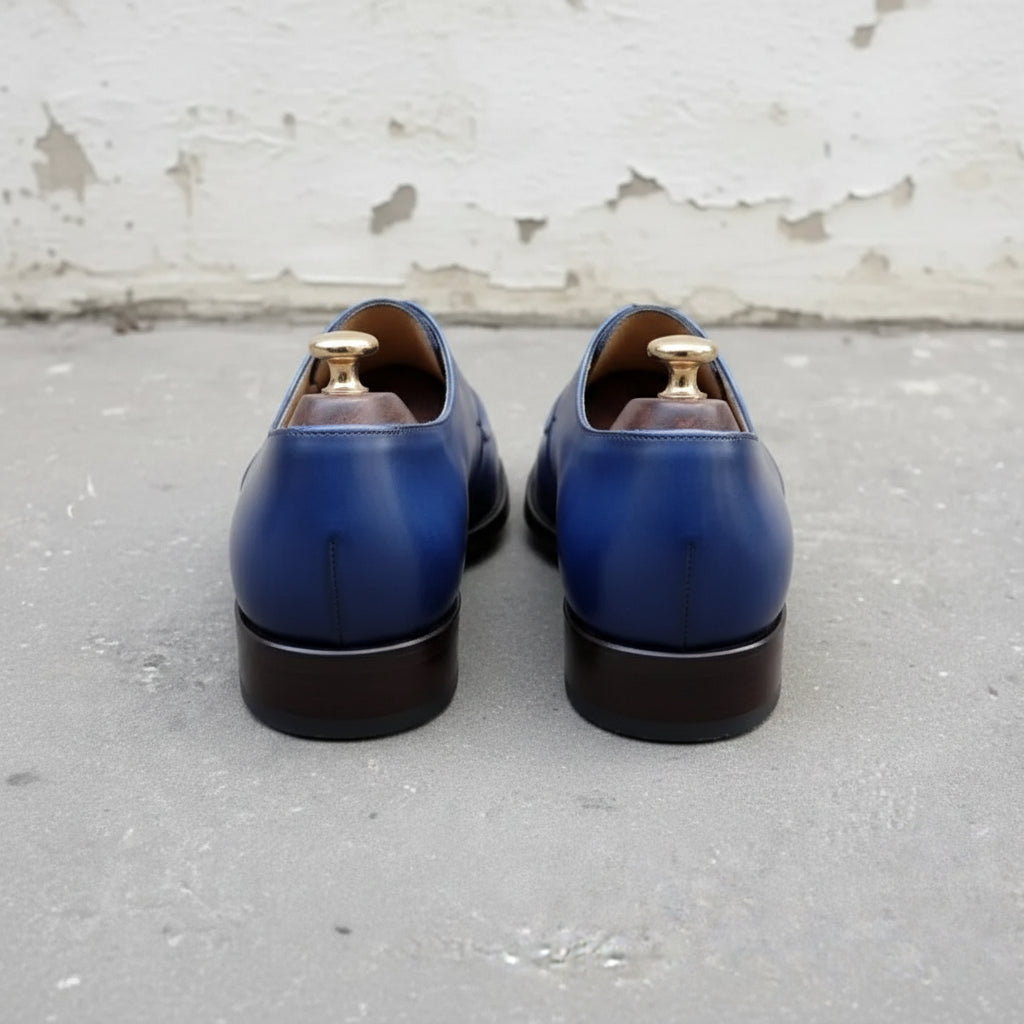Handmade Men's Blue Derby Lace Up  Office Leather Shoes