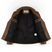 Men's Brown Double-Breasted Leather Military Jacket — Bilney