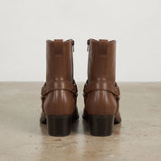 Men's Brown Plain-Toe Leather Ankle Biker Boots — Bardon