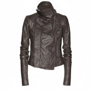 Handmade Women's Brown Wide Collar Leather Jacket