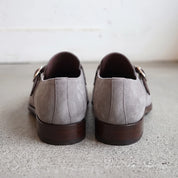 Men's Light Gray Suede Monk Strap Shoes — Harrington