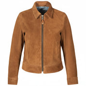 Women's Tan Brown Multi-Pocket Suede Trucker Jacket