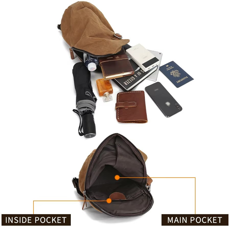 Handmade Waterproof Zipper Canvas Men’s Crossbody Chest Bag - Fanny Pack