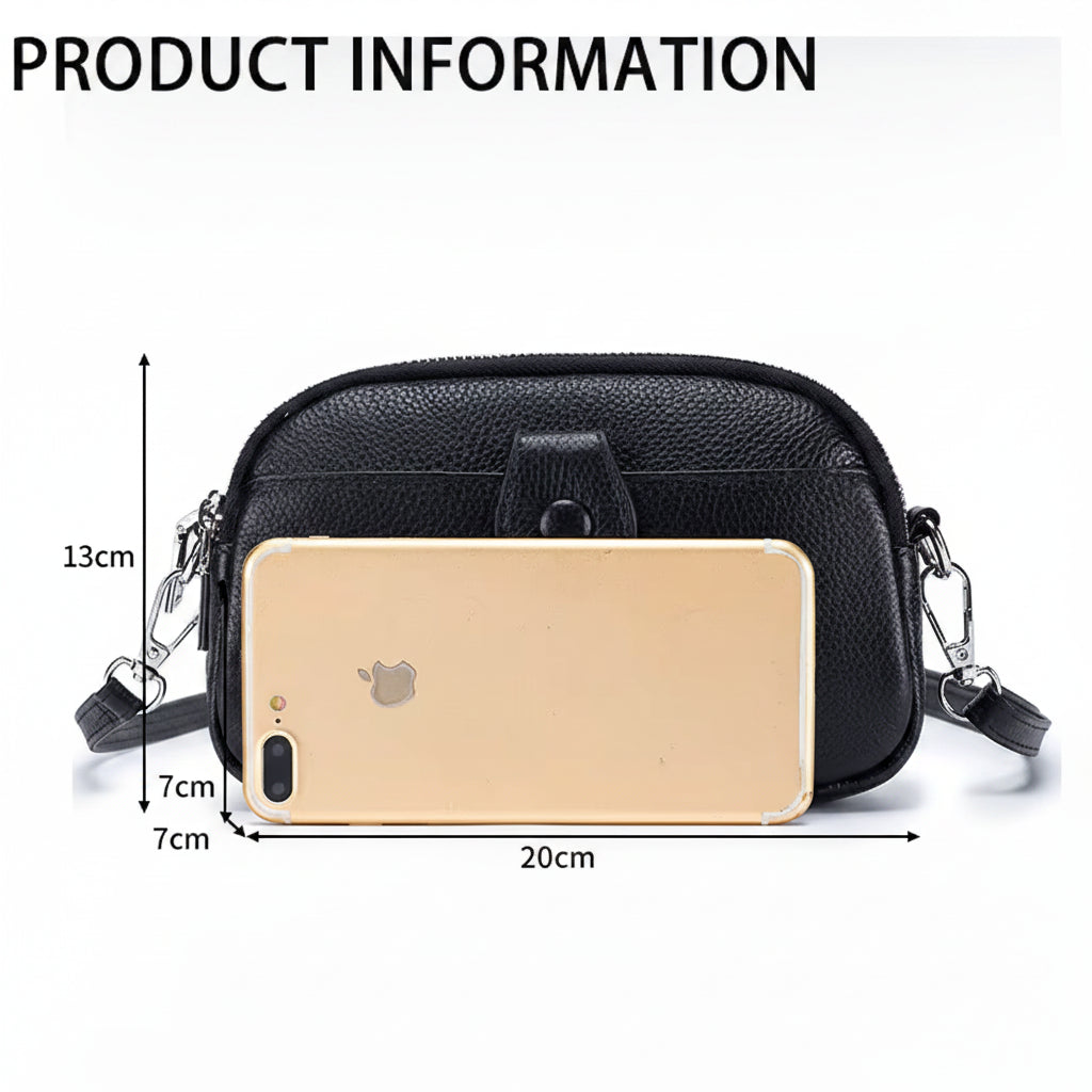 Women's Black Full-Grain Leather Crossbody Phone Bag
