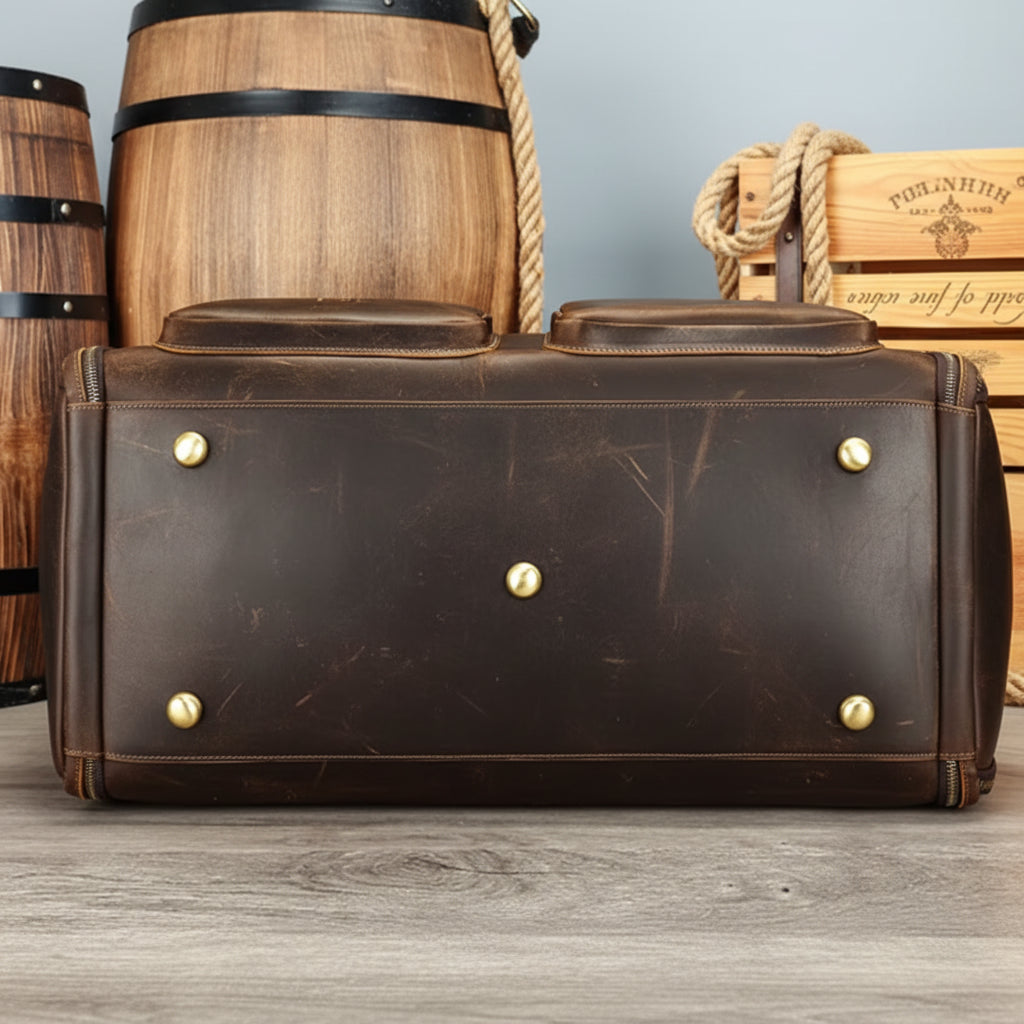 Full-Grain Leather Duffle Bag with Shoe Compartment